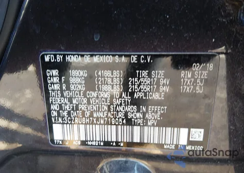 2018 Honda Hr-V Ex-L z USA, uszkodzony, nr VIN 3CZRU6H7XJM719054